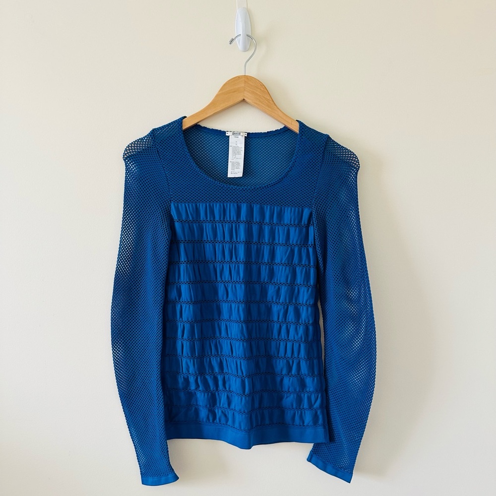 ⭐️SALE Wolford Fishnet Sleeve Open Work Busy Electric Blue Mesh Tiered Top M